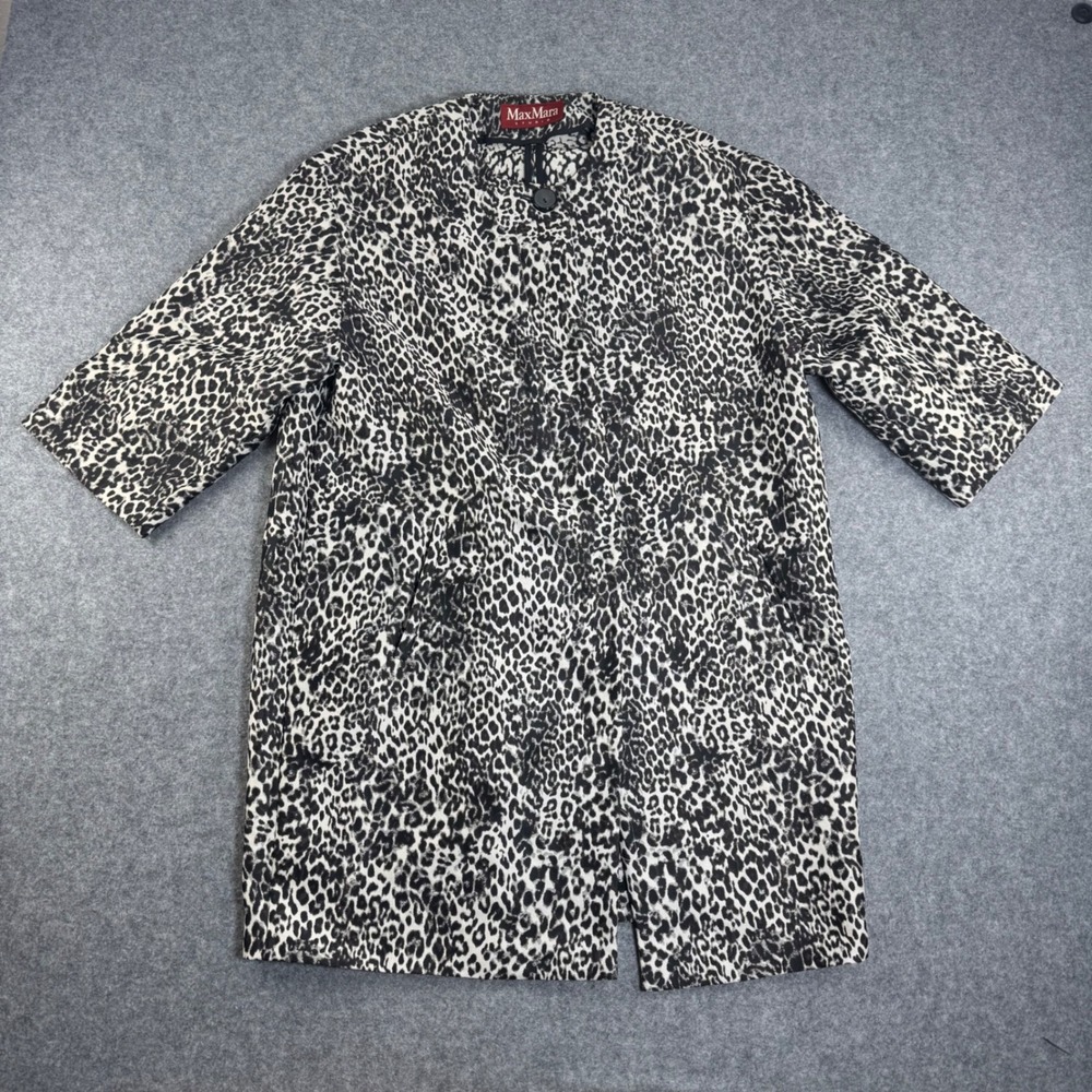 Max Mara Studio Womens Leopard Print Button Front Coat Black White Size 6